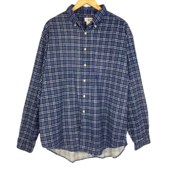 Vintage J Crew Men’s Plaid Flannel Button Down Shirt Blue White Casual Size XL - Picture 1 of 8